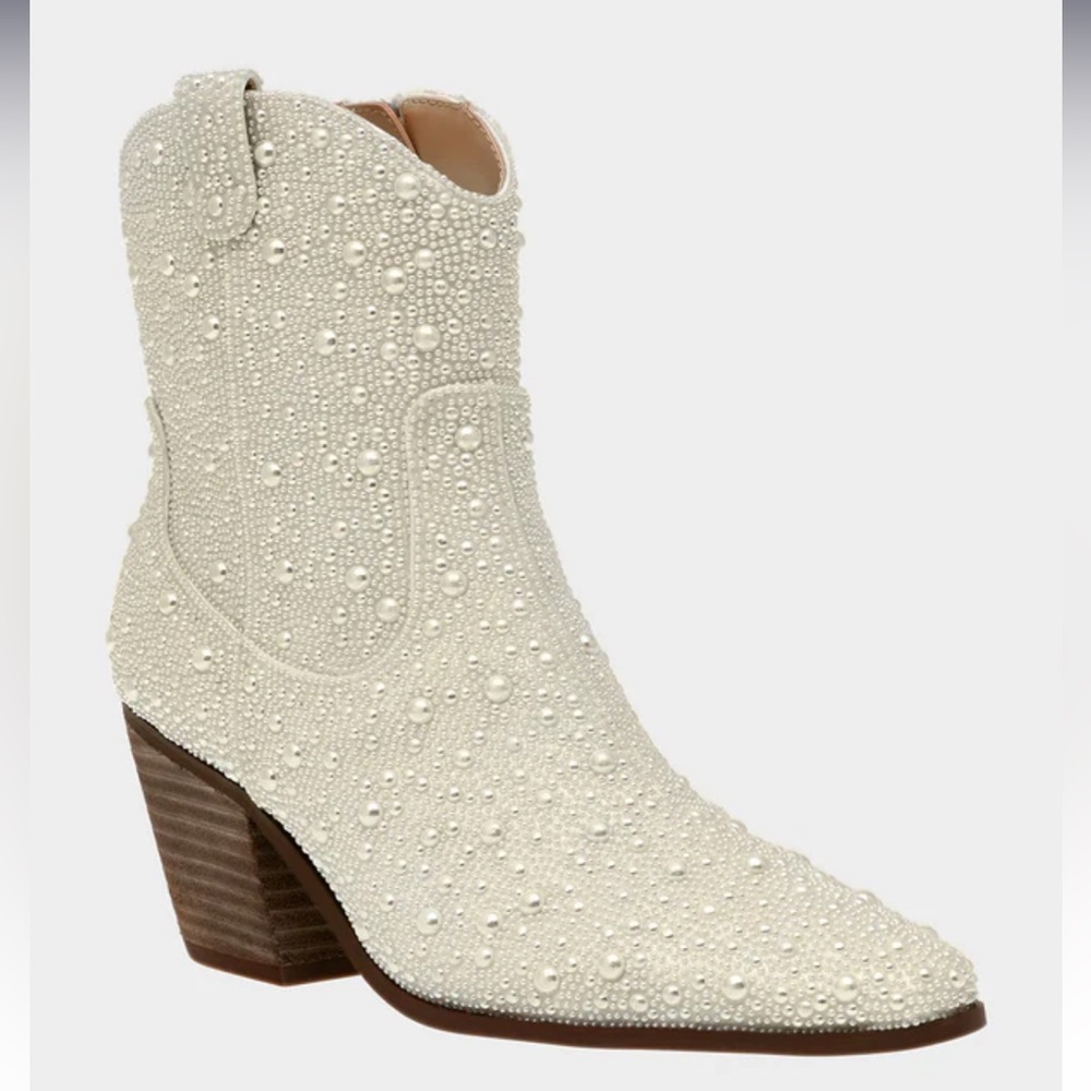 Betsey Johnson DIVA rhinestone boots in Ivory